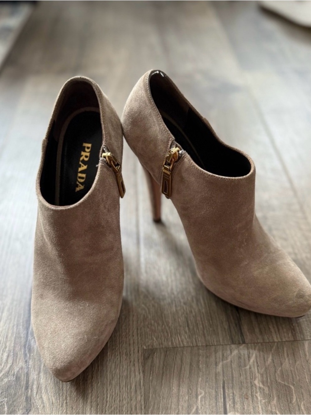 Prada Ankle Booties in Taupe Suede